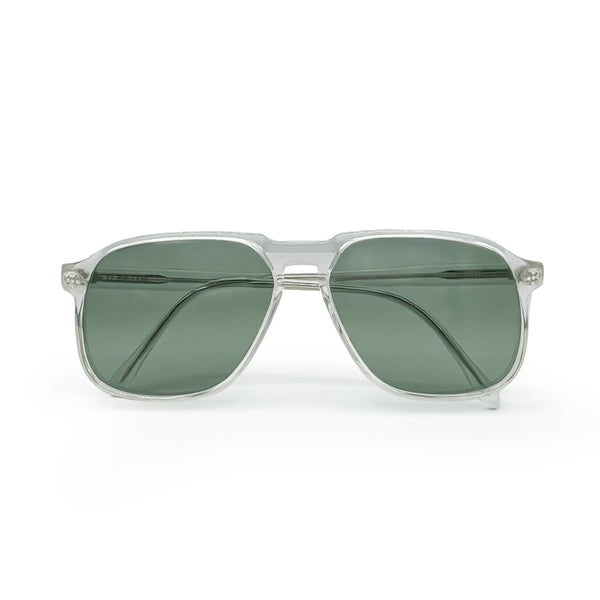 Genuine vintage translucent frame aviator sunglasses with sage lenses + now kissed at each temple with white diamonds<span class='visuallyhidden'>; shop help at 760-978-9297.</span>